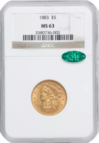 1883 LIBERTY HEAD HALF EAGLE $5 GOLD NGC MS63 CAC