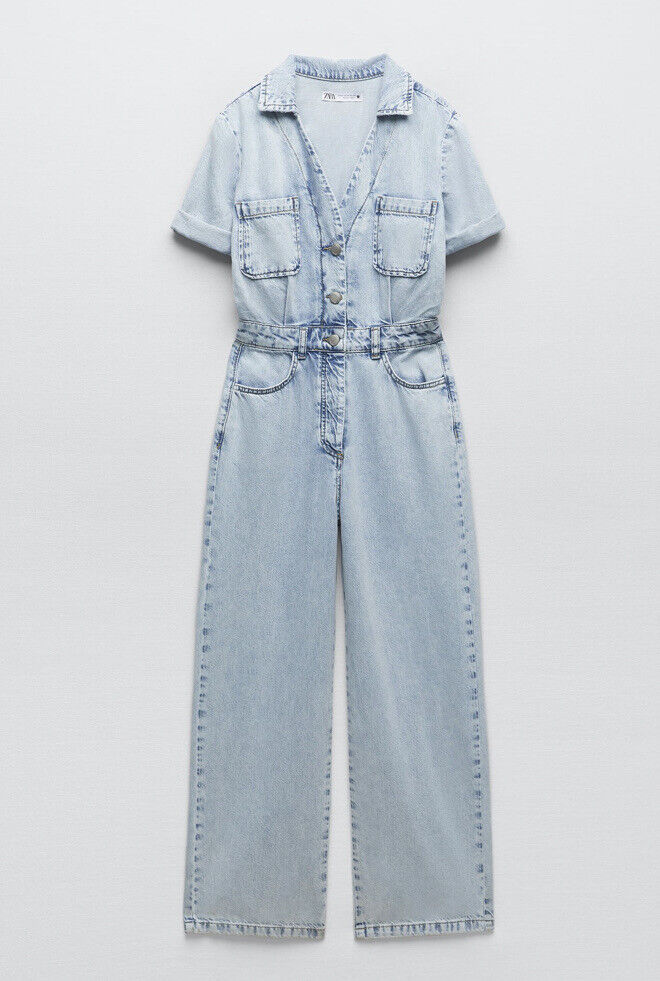 Only long sleeve jumpsuit in light blue denim