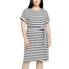 Chaps Women's Plus Size XXL Black White Striped Stretch Short Sleeve Dress NWT