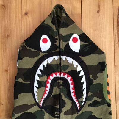 BAPE SHARK SIDE ZIP WIDE LONG LENGTH PULLOVER HOODIE Green A  