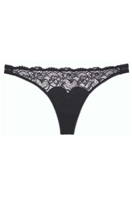 Dita Von Teese Tryst Leavers Lace Sheer G-String Thong Black Satin Burlesque XS