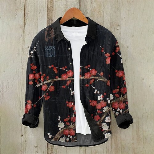 Camisa Top Para Hombres Estampada Mangas Largas Blusa China Abotonada Algodón Lino Prendas para el torso - Imagen 19 de 31