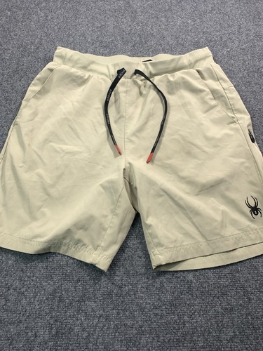 Spyder Shorts Mens Medium Beige Athletic Pockets Stretch Elastic Wasit