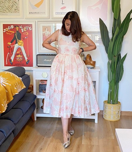 Simone Rocha X H&M HM Cloque Dress Silk-Blend Cream Floral Pink UK 4 6 US 0 2 - Picture 3 of 24