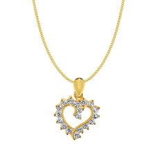 Genuine 14k Yellow Gold 0.55" Cubic Zirconia Heart Pendant Necklace 16" to 22"