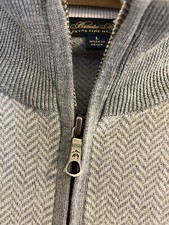 Brooks Brothers 1/4 Zip Extra Fine Merino Wool Sweater Gray Herringbone Sz L