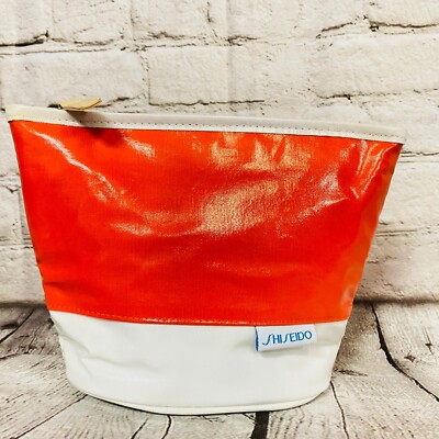 SHISEIDO ORANGE/WHITE ZIPPERED POUCH - NEW