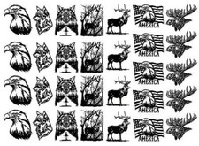 Eagle Wolf Moose 30 pcs 1.15 Inch Black Fused Glass Decals