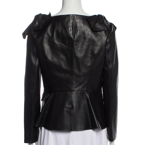 Burberry Prorsum Black Leather Bow Peplum Blazer fit Jacket Blazer Coat US1 IT36 - Picture 2 of 9