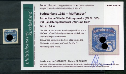 Sudetenland Reichenberg 56 Impeccable MH + Gepr. Befudn (T7987