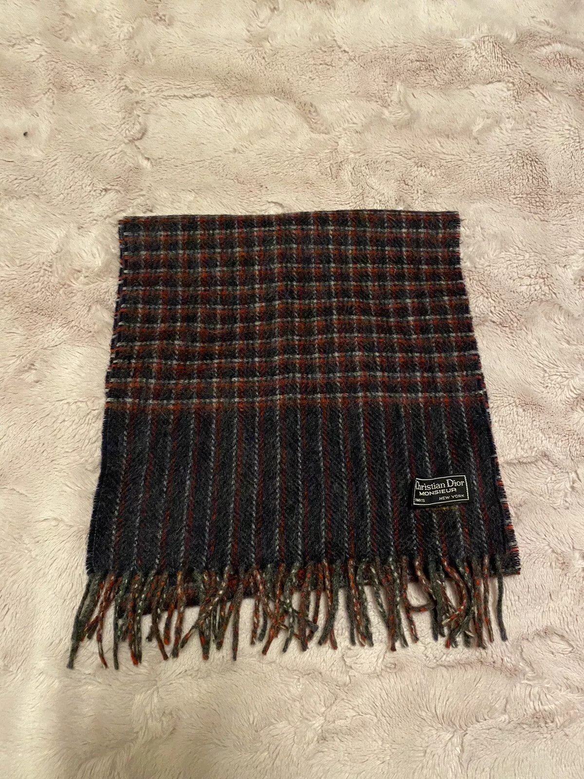 Vintage 1970s Christian Dior monsieur fringed scarf Paris New York