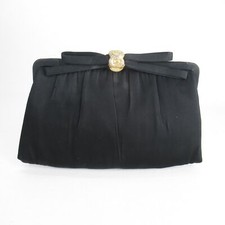 Vtg After Five Handbag Women Black Acrylic Gold Tone Bow Clutch Purse Bag