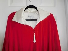 VINTAGE RED VELVETY VELOUR w/SATIN TRIM INDUSTRIE B. LONG HALF-ZIPPER ROBE LARGE