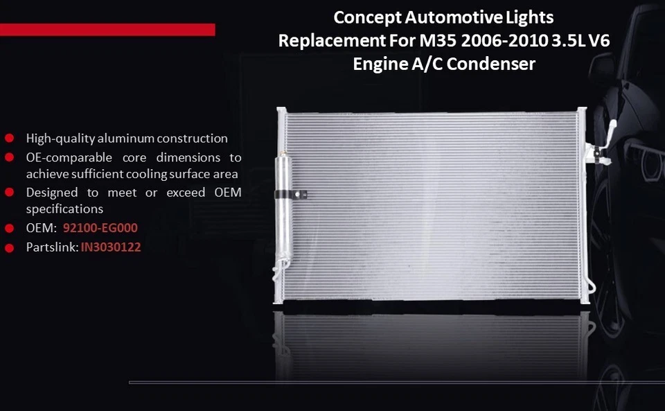 For INFINITI M35 2006-2009 2010 3.5L V6 A/C Condenser IN3030122 / 92100-EG000 - Image 4 of 4