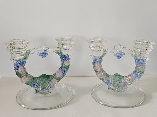 Indiana Glass Grape Garland Double Armed Candle Holders. Vintage Pair of 2. - Picture 17 of 24