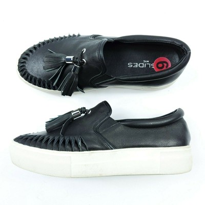 Jslides Perrie Platform Slip-On Black Suede Flatform Sneaker Fashion Loafer