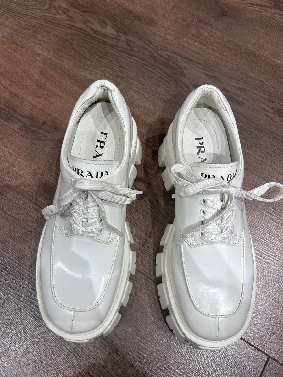 PRADA Monolith White Lace Up Oxford Shoes Boots EUR 39 | eBay