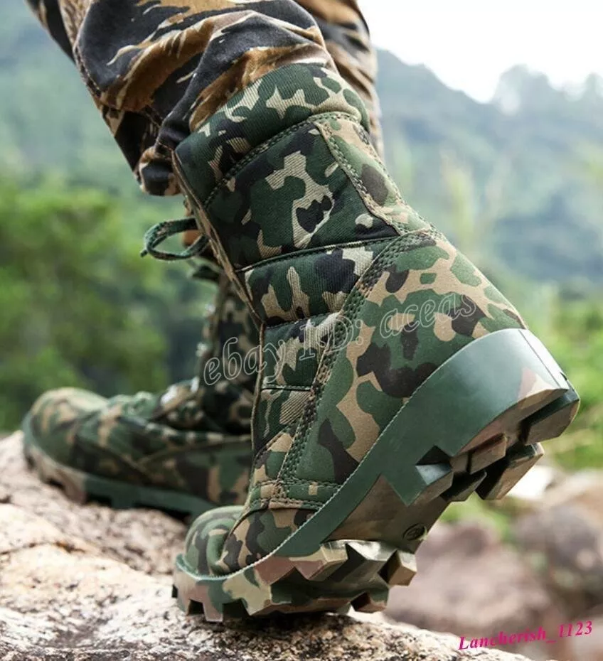 Camo Men's Combat Boots Desert Shoes Tactical Hiking Lace Up High Top Lace Up SZ