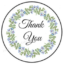 THANK YOU BLUE FLORAL WREATH ENVELOPE SEALS LABELS STICKERS PARTY FAVORS