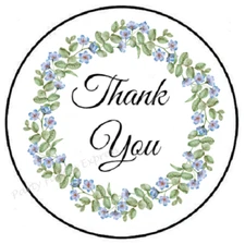 THANK YOU BLUE FLORAL WREATH ENVELOPE SEALS LABELS STICKERS PARTY FAVORS