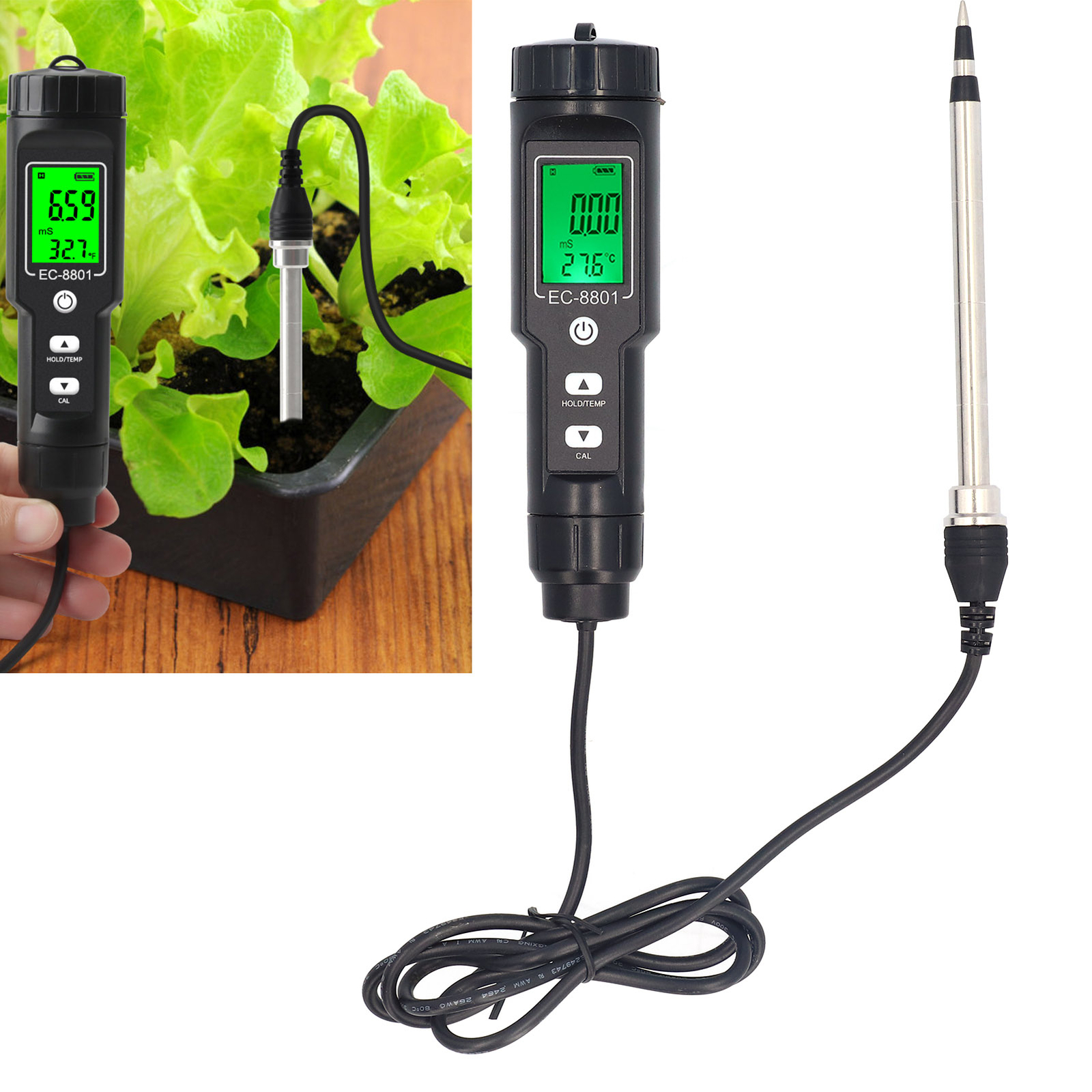 Soil EC Temperature Tester With Backlight Portable Conductivity Meter Hydropo
