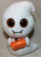 TY SCREAM Beanie Boos Halloween Medium Ghost 9" Glitter Eyes w/Pumpkin 