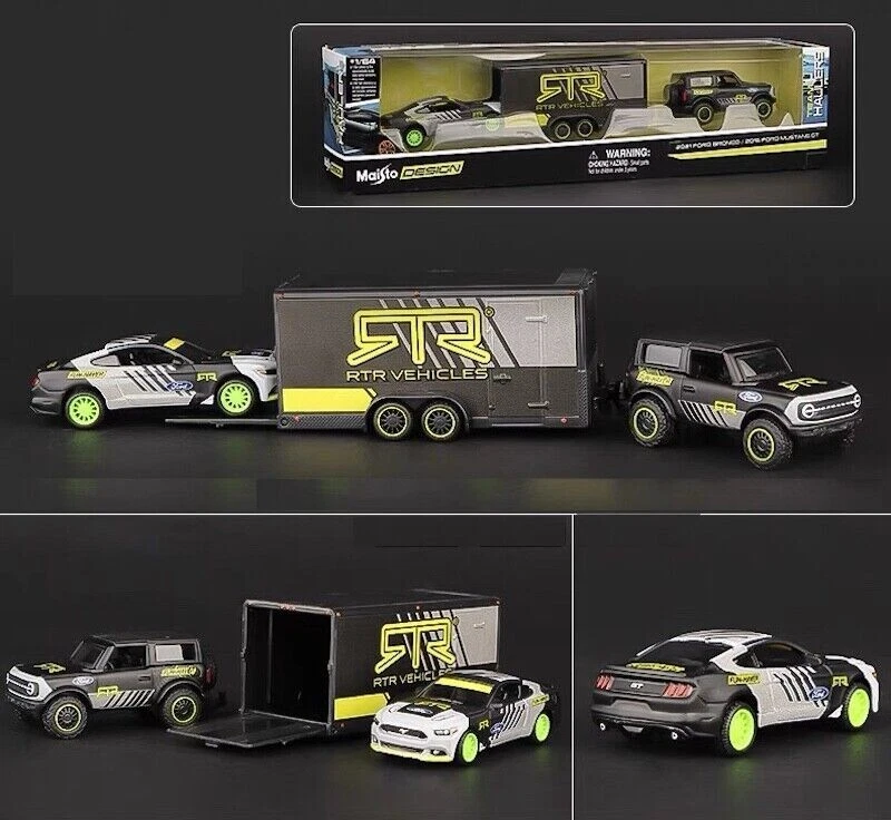 Maisto 1:64 2021 Ford Bronco SUV Trailer 2015 Mustang GT Diecast Model Car - Image 2 of 4