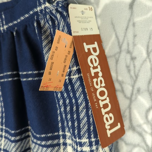 Vintage 80s Personal Leslie Fay Wool Blend Midi Skirt Women's 16 Blue White Prep - Bild 4 von 8