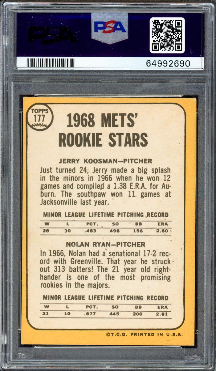 Nolan Ryan 1968 Topps Rookie Card Mets PSA 4 Gem 10 Auto PSA Nolan Ryan 1968 Topps Rookie Card Mets PSA 4 Gem 10 Auto PSA