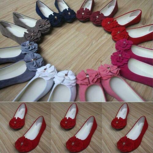 Womens Suede Ballet Flats Boat Shoes Casual Slip Loafers Round Toe Flower shoe@i - Picture 1 of 11