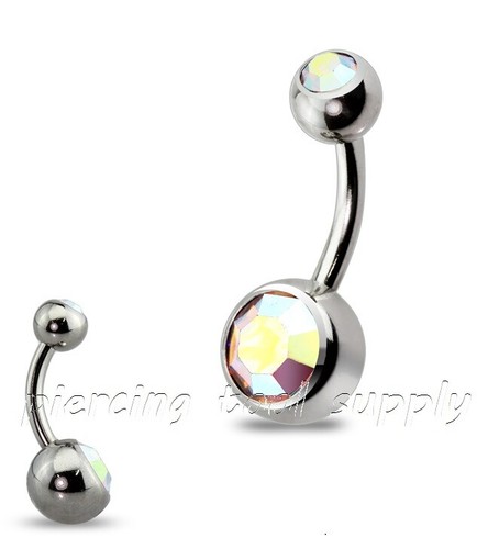 Doppel Edelstein Chirurgenstahl Nabelring Bauchnabelring 14 G 1/4" bis 5/8" - Bild 5 von 15