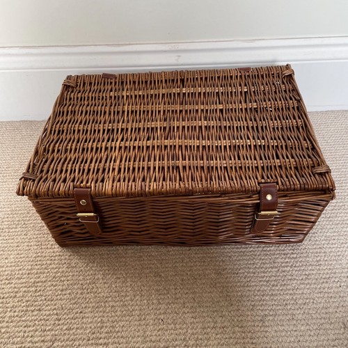 Large wicker hamper gift picnic storage basket handmade with lid leather straps - 第 9/10 張圖片