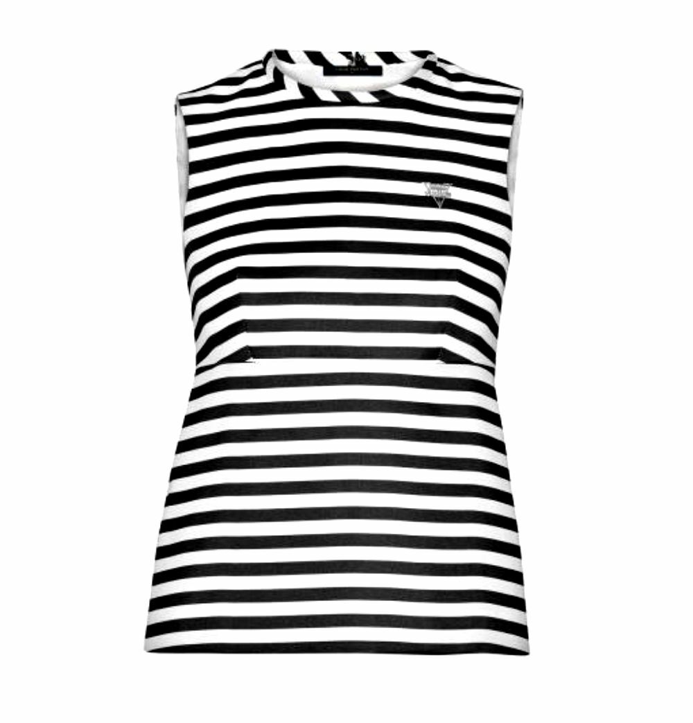 NEW LOUIS VUITTON Black White Striped Sleeveless Top Silk Blouse 40 8 US RARE