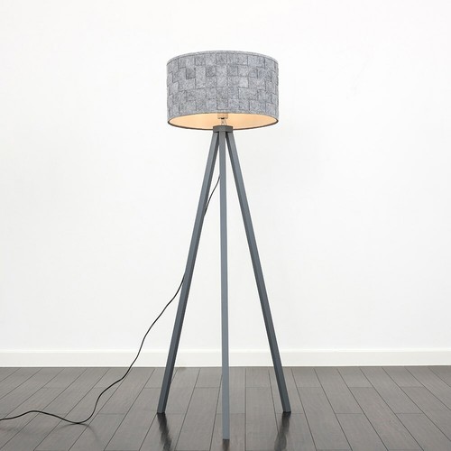 Tripod Floor Lamp Standard Light Grey Wood Felt Weave Lampshade Living Room Home - 第 4/9 張圖片