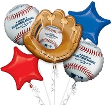 ANAGRAM #31650 MLB Baseball Team Mitt & Baseball - Foil Balloon Bouquet 5ct -NEW
