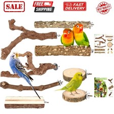 8PCS Natural Grape Wood Bird Perch Set - Parrot Cage Stand with Paw Grinding ...