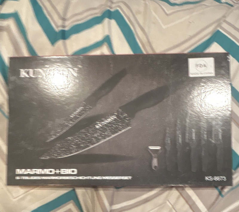 KUNSION KS-6673 6pc Knife Set w/ Peeler, Chef/Bread/Utility/Paring, Black