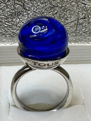 TOUS Sterling Silver 925 Ring Blue Stone Size 6. Tous Silver Ring Marked 925C24