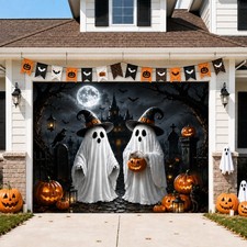 Halloween Garage Door Cover 8x7 FT, Ghost Halloween Garage Door Decoration, S...