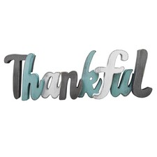 Wood Thankful Sign for Home Decor, Wall Hanging Teal Word Multi color thankful