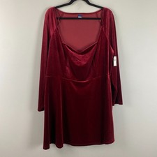 Old Navy Fit & Flare Velvet Mini Dress Size 2X Red Long Sleeve Stretch