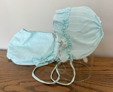 Vintage Baby Girl Vinyl Lined Diaper Cover & Matching Lace Trim Bonnet Ruffles