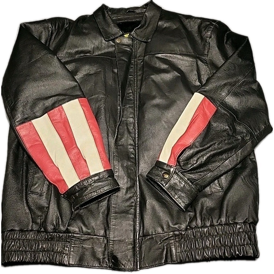American Rider Jacket Mens XL Black Leather Motorcycle Embossed