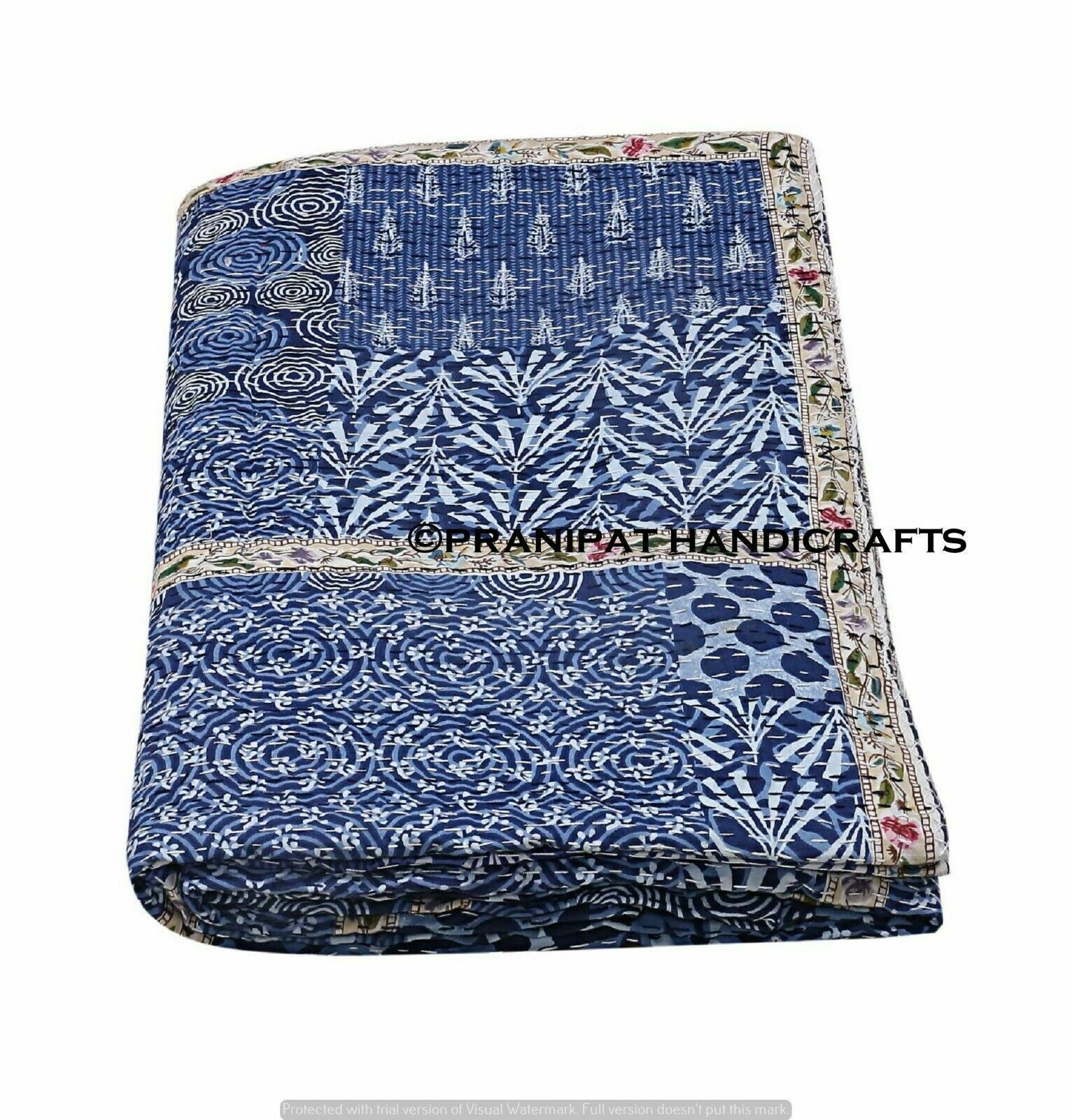 Blue Patch Summer Cotton Home D?cor Kantha Quilt