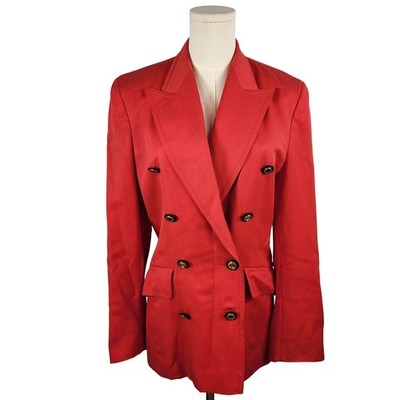Laurel Escada Red Blazer Wool Blend Double Breasted Gold Button Womens Jacket 34