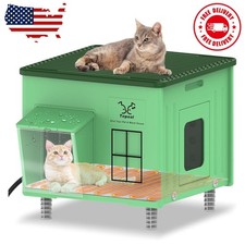 Tepoal Plastic Heated Cat House for Outside Winter, Weatherproof Outside Cats...