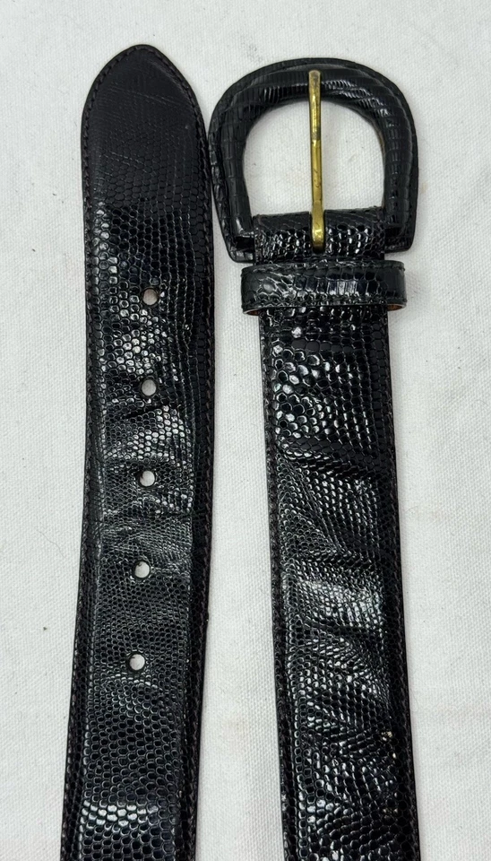 Ralph Lauren Mujer Negro Piel de Lagarto Barra Cierre Pin Vestido Cinturón Talla 30 Italia Foto 4 de 4