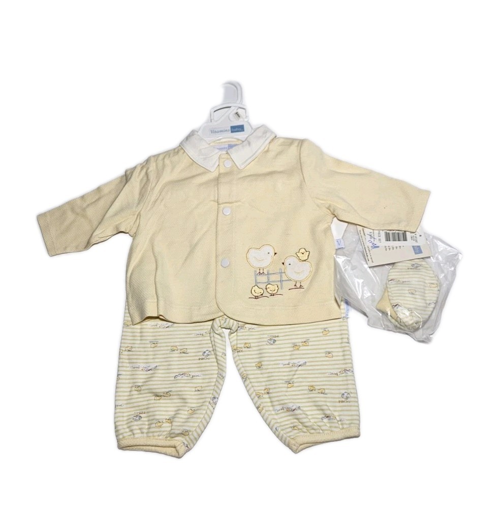 New 3 To 6 Month Vitamins Baby 3 Piece Suit Yellow Chicks Easter Vintage 