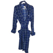 Tommy Bahama Mens S Blue Plaid Bathrobe Long Sleeves Tie Waist Folded Cuffs