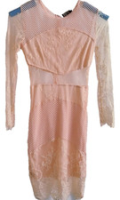 I-X London Mini Dress Lace Fishnet Bodycon Pink Nude UK 8 BNWT